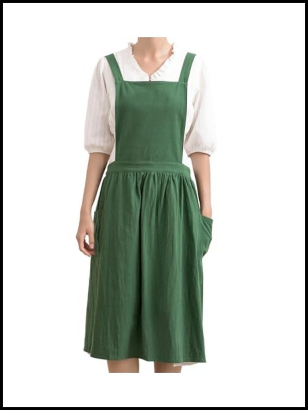 Cotton Linen Pinafore Apron Dress Cross Back Kitchen Apron w Pockets